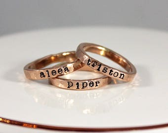 Rose gold filled chunky hammered name rings - pink gold filled - classic jewelry - personalized ring - mom jewelry - kids names - tagyoureit