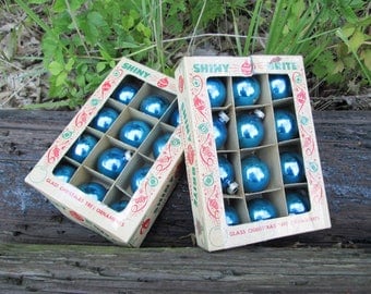 Shiny Brite Vintage Christmas Ornaments Blue in Box Set of Two