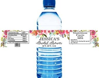 Personalized WATER BOTTLE Labels: Floral Tea Party Bridal