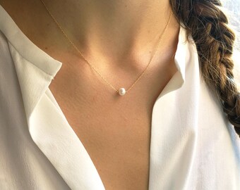 Pearl Necklace, Gold Pearl Necklace, June Birthstone Necklace, June Birthday, Genuine Pearl, 14k Gold, Sterling Silver, Rose Gold
