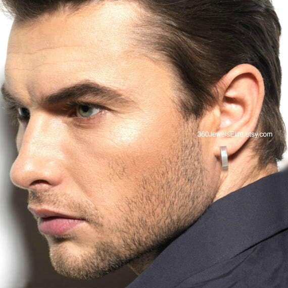 Men's hoop earrings achromatic straight edge hoop