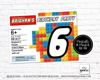 Lego Birthday Invitation // Lego Party Invitation // Lego Birthday Printables // Lego Building Block Party // Lego Invite // Printable