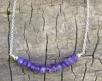 Purple Moonstone Bar Sterling Silver Necklace