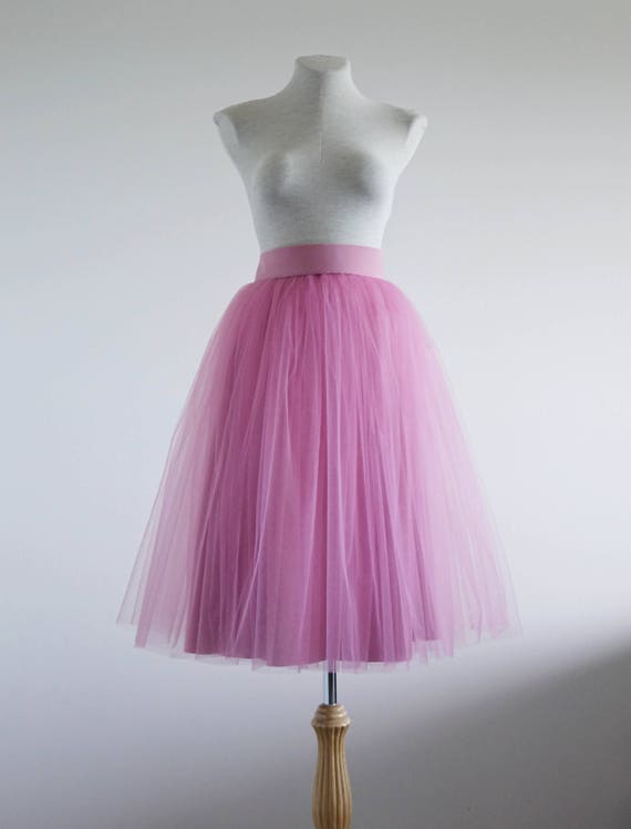 Dusty Rose Tulle Skirt Tea Length Tulle Skirt Woman Tulle 8963