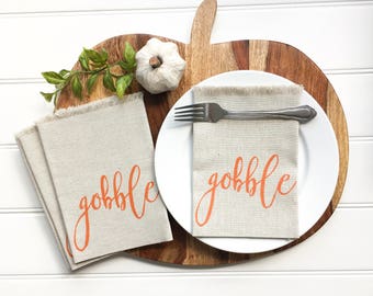 Napkins - Thanksgiving Napkins Linen Napkins Gobble Napkins Grateful Napkins Dinner Napkins Cloth Napkins Autumn Tablescape Fall Tabletop