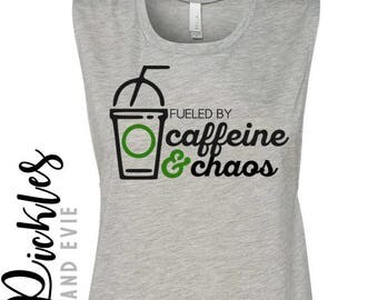 Caffeine & Chaos SVG, Digital Download, Caffeine and Chaos Tee Design, Mom Life Tee, Starbucks Inspired Tee Design