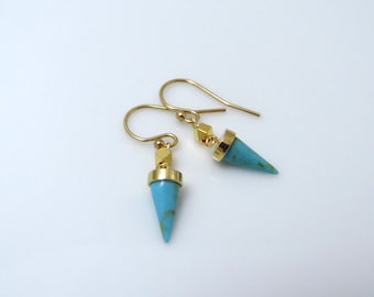 Turquoise spike earrings, gold turquoise earrings, turquoise dangle earrings, turquoise drop earrings