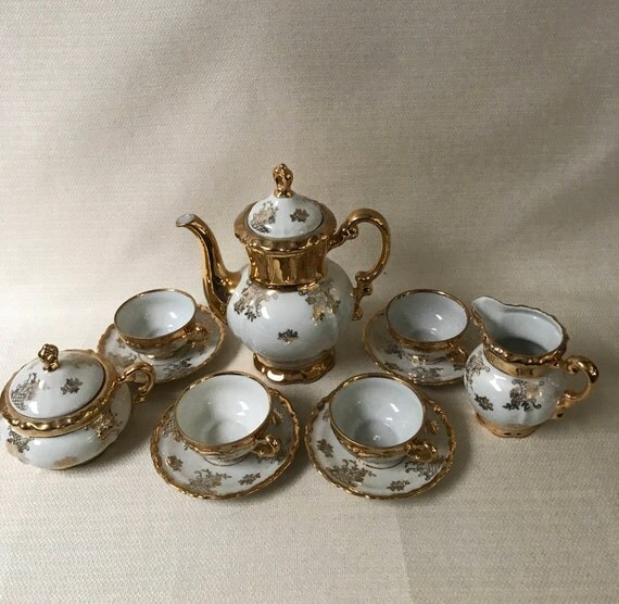 Vintage Mitterteich Bavaria Gold White Floral Tea Set