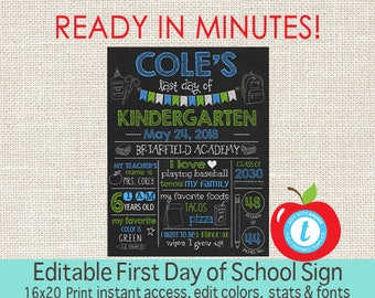 First Day of School Chalkboard, First Day of School sign, ANY GRADE, Back to School, 1st Day Printable Sign, EDITABLE, Instant Download