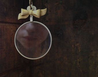 Vintage Optical Lens // Necklace with Vintage Brass Bow