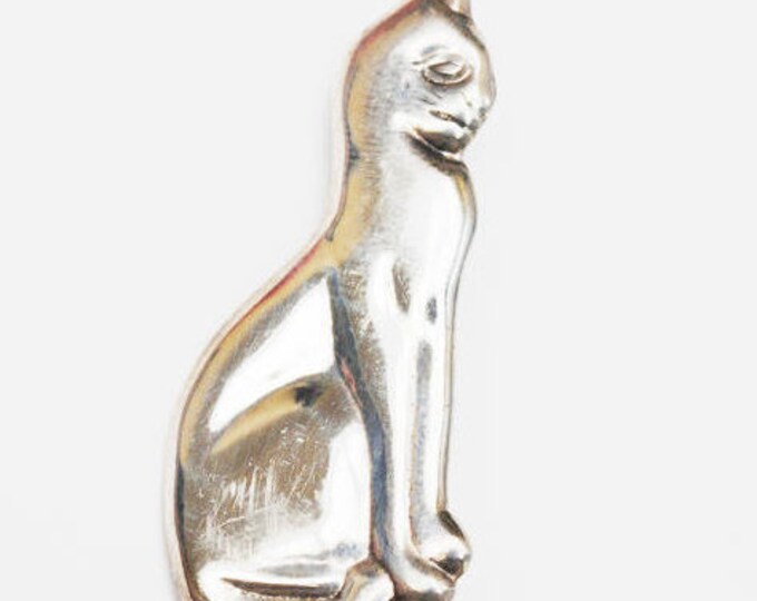 Sterling Cat brooch pendant - Silver feline figurine pin