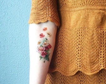 Vintage Poppy Temporary Tattoo - Poppy Temporary Tattoo - - Vintage Floral Temporary Tattoo - Boho Temporary Tattoo