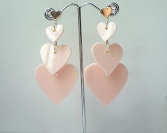 Pink Earrings Stud Earrings Delicate Earrings Heart Earrings 0473