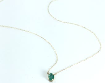 Solid gold emerald necklace Dainty emerald necklace Emerald solitaire pendant