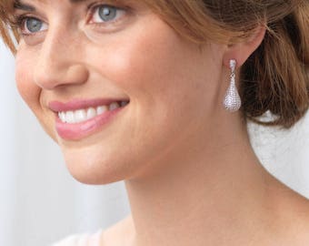 Pave Earrings, Wedding Earrings, Bridal Earrings, CZ Earrings, Pave CZ Earrings, Cubic Zirconia Jewelry, Earrings, Wedding Jewelry ~JE-4067