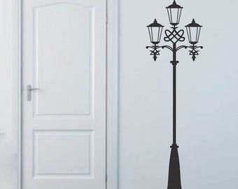 Street Lamp Wall Decal Living Room Wall Art Removable Fancy Wall Mural Vinyl Old Fashioned Lamp Post Wallpaper Sticker Street Light, b55