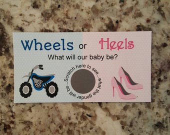 20 Wheels or Heels Gender Reveal Scratch Off Card Tickets