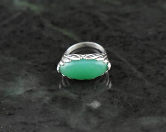 Rare gem quality chrysoprase handmade silver ring