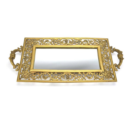 Vintage Brass Dresser Mirror Ladies Boudoir Makeup Vanity