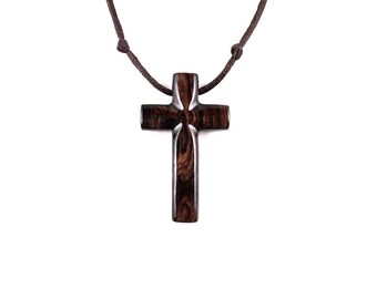 Wood Cross Necklace, Wooden Cross Pendant, Mens Cross Necklace, Mens Cross Pendant, Mens Wood Cross, Christian Jewelry, Hand Carved Cross