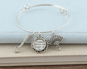 Jane Austen Emma Bracelet – Literature Jewelry – Jane Austen Jewelry – Bangle Bracelet – Jane Austen Bracelet – Literary Gifts