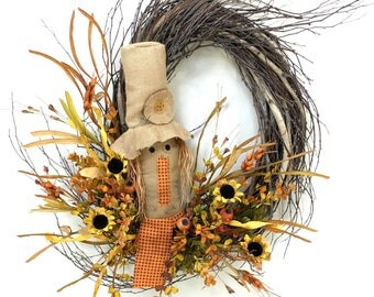 Fall Wreath, Autumn Wreath, Scarecrow Wreath, Fall Door Décor, Fall Floral, Birch Wreath, Harvest Wreath, Autumn Door Decor, Scarecrow