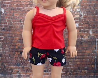 18 Inch Girl Doll Clothes | Black Floral Slant Pocket SHORTS American Made