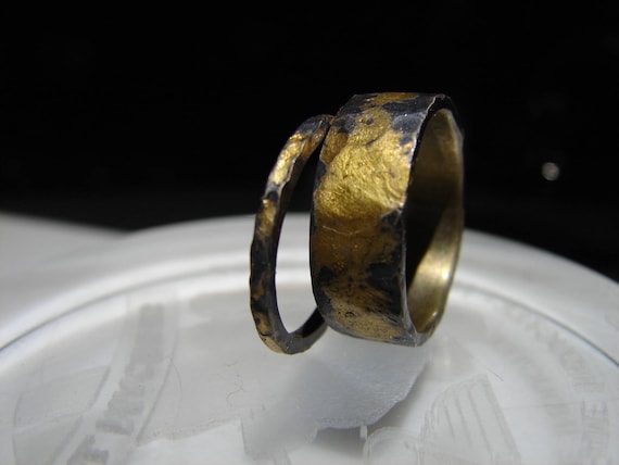 Wedding set. 24k gold infused on sterling. This set is custom and handmade. These have a rustic and unique look. Wonderfully textured.