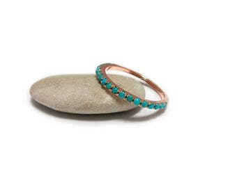 Rose gold Turquoise Ring, Eternity Turquoise ring, Turquoise wedding ring, Rose gold wedding band, Stackable Turquoise ring, December ring.