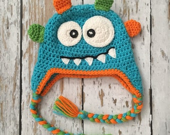 Crochet baby monster hat blue 0-5T