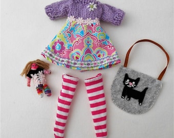 Blythe clothes, Blythe outfit, Blythe dress, Blythe 4 pieces, Worry Doll, Blythe bag.