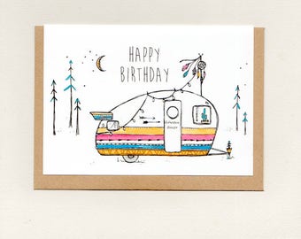 Happy Birthday Retro Vintage Camper Birthday Card