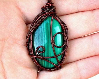 Malachite Necklace/Wire Wrapped Gemstone Pendant/Wire Wrapped Jewelry/Anniversary Gift