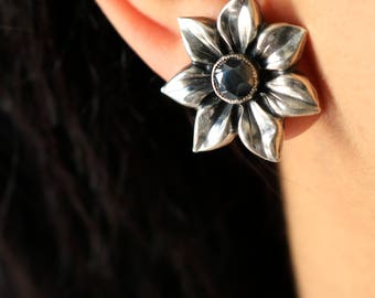 Sterling Flower Screw Back Earrings - Sterling Flower Earrings