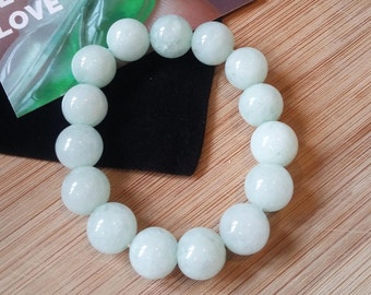 White Jadeite "翡翠" icy bead bracelet grade A 12 mm