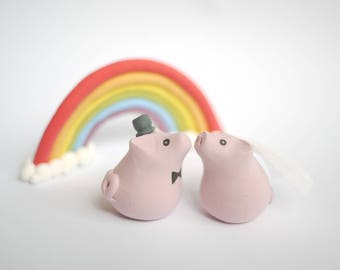 Pig Bride and Groom Wedding Cake Topper (With or Without Rainbow)
