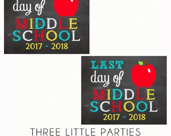 First Day of School Sign, Day of School Sign, Middle School 8x10, INSTANT DOWNLOAD, Middle School Printable Sign, Back to School Chalkboard