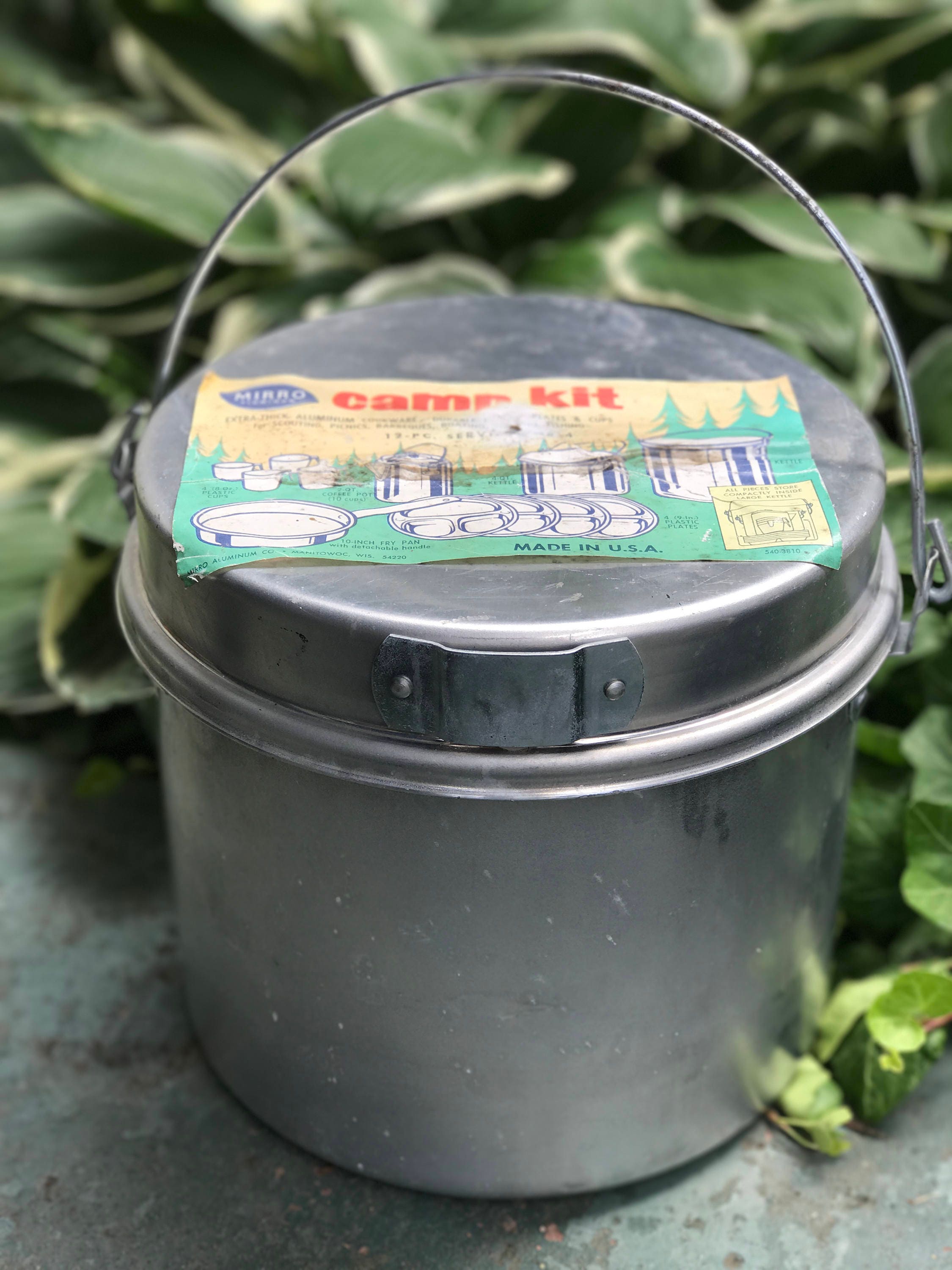 Vintage Mirro Camp Kit, nesting camping set, Camping cookware, 12 piece