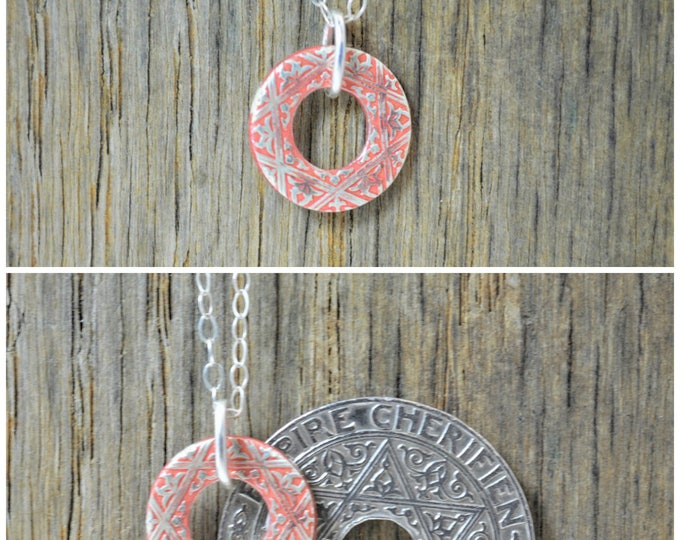 Moroccan Coin Necklace, Dusty Rose Coin Necklace, Coin Art, Morocco, Silver Coin, Moroccan Art, Boho Necklace, Two-Sided, Coin Charm, Charm