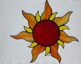 Brilliant yellow, red and gold handmade stained glass "sun" sun catcher-Gift idea-House warming-Under 30-Window Decor