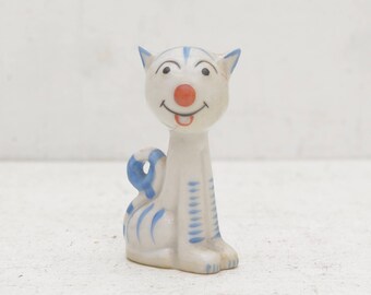 Pfeffer Gotha Porzellan Germany Cat; Blue Stripes Red Nose; Cute Witch Kitty; FREE SHIPPING USA