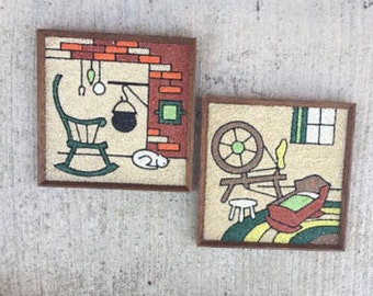 Pair of Vintage Mid Century Gravel Art Wall Hangings