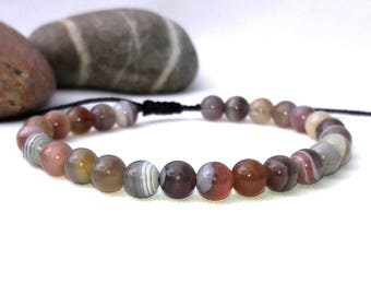 Botswana Agate Bracelet Mens Bracelet Womens bracelet Beaded Bracelet Gemstone Bracelet Yoga Bracelet Healing Bracelet Adjustable Bracelets