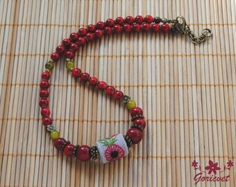 Embroidered necklace red jewelry poppy flower jewelry coral beaded necklace nature jewelry hand embroidery jewelry birthday gift for women
