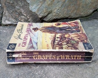 60's Vintage Jonh Steinbeck Book- The Grapes of Wrath- Classic Books- Paperback Novel- 1960's Compass Edition- Old Books- Bookshelf Decor