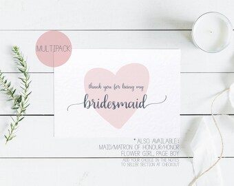 MULTI PACK Thank You For Being My Bridesmaid - Bridesmaid Thank You - Bridal Party Thank You - Maid of Honour Thank You - Flower Girl Card
