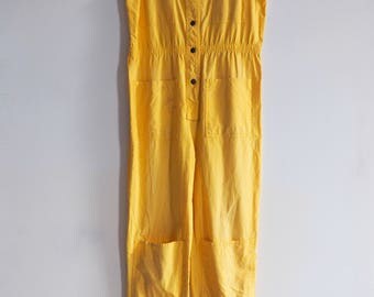 1980's Yellow Jumpsuit/ Romper 90s Romper/ 90s Jumpsuit Playsuit, Flight suit or Painters Jumper Women's size Small