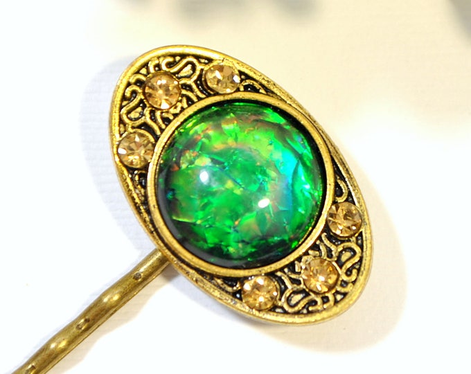 Dragon Eye Bobby Pin Green Hair Pin Dragon Jewelry Gold Green Hair Pins