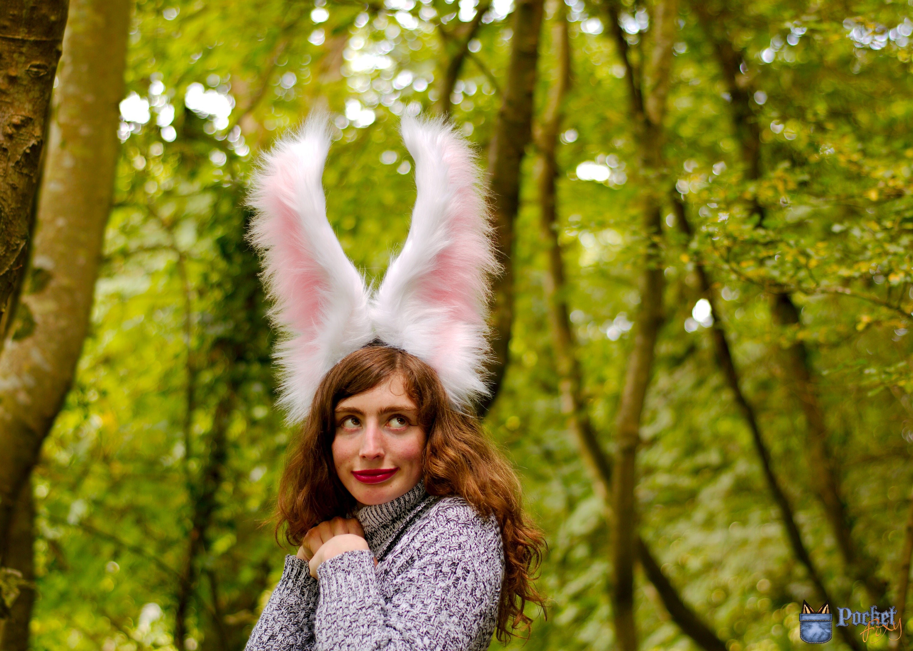 White Rabbit ears realistic ears hare ears tail set