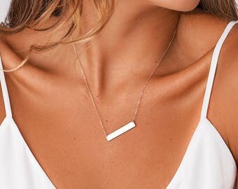 Custom Name Bar Necklace, Personalized Necklace, Initial Bar Necklace in Sterling Silver, Gold Filled, Rose Gold Filled, Jewelry Gift -H530